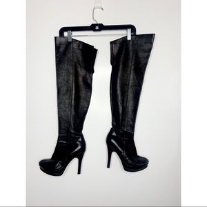 Black Leather Over the Knee Boots